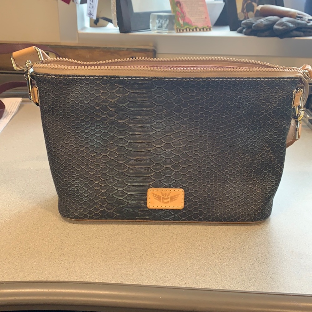 Consuela snake embossed leather shoulder bag.